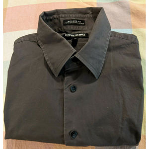 EXPRESS 1MX Shirt Stonewashed Charcoal Gray Medium Modern Fit Cotton Str…